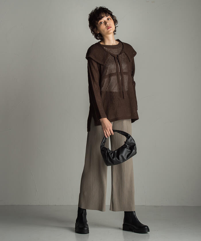 Socolla 【socolla】 2WAY Attached Collar Mesh Knit