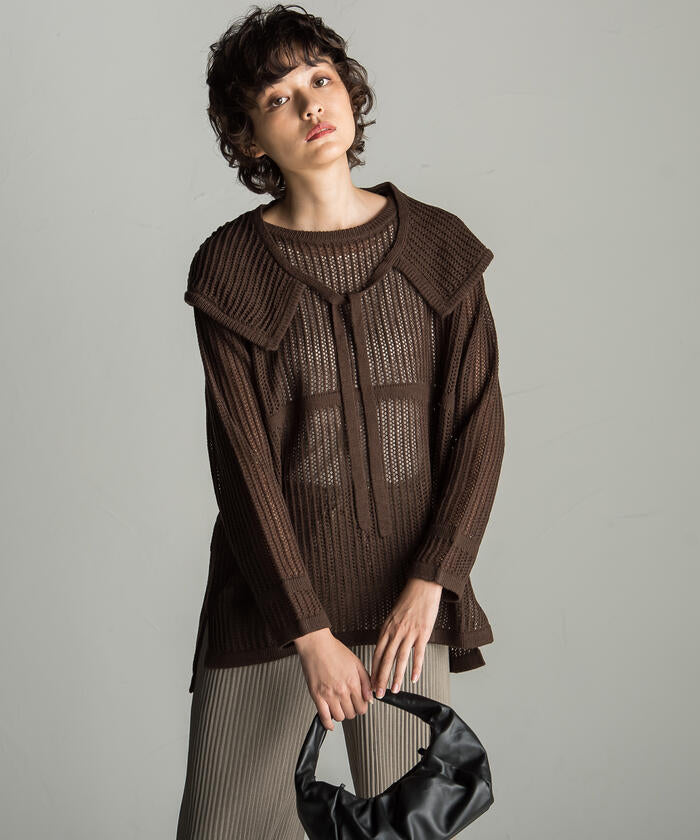 Socolla 【socolla】 2WAY Attached Collar Mesh Knit