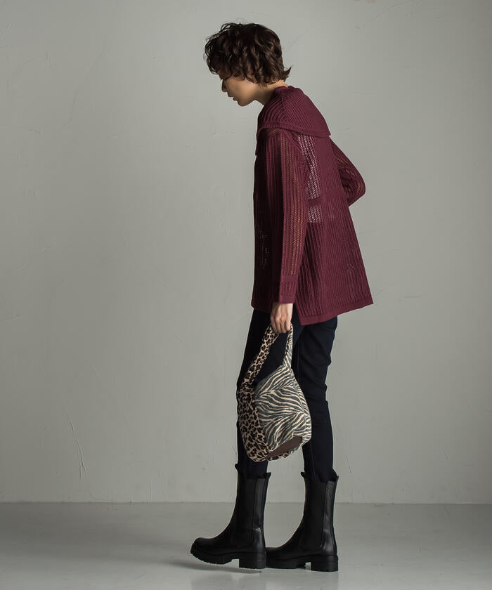 Socolla 【socolla】 2WAY Attached Collar Mesh Knit