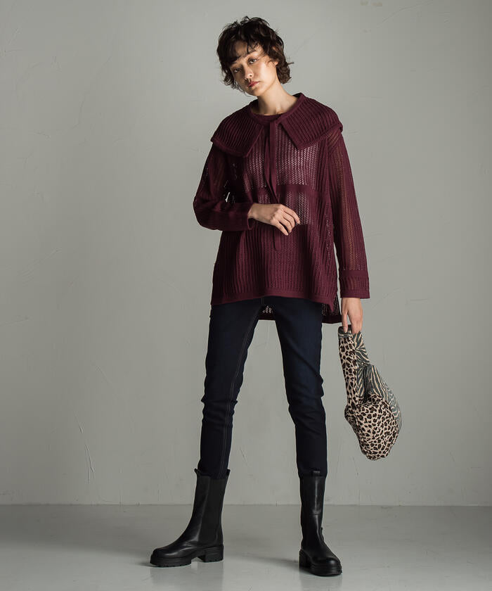 Socolla 【socolla】 2WAY Attached Collar Mesh Knit