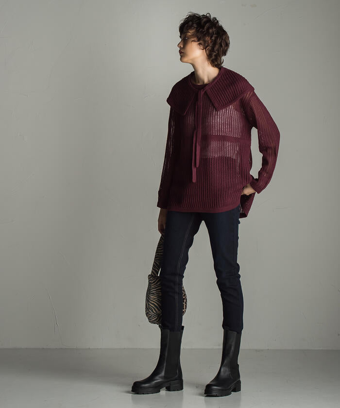 Socolla 【socolla】 2WAY Attached Collar Mesh Knit