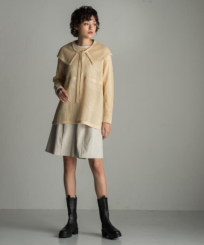 Socolla 【socolla】 2WAY Attached Collar Mesh Knit