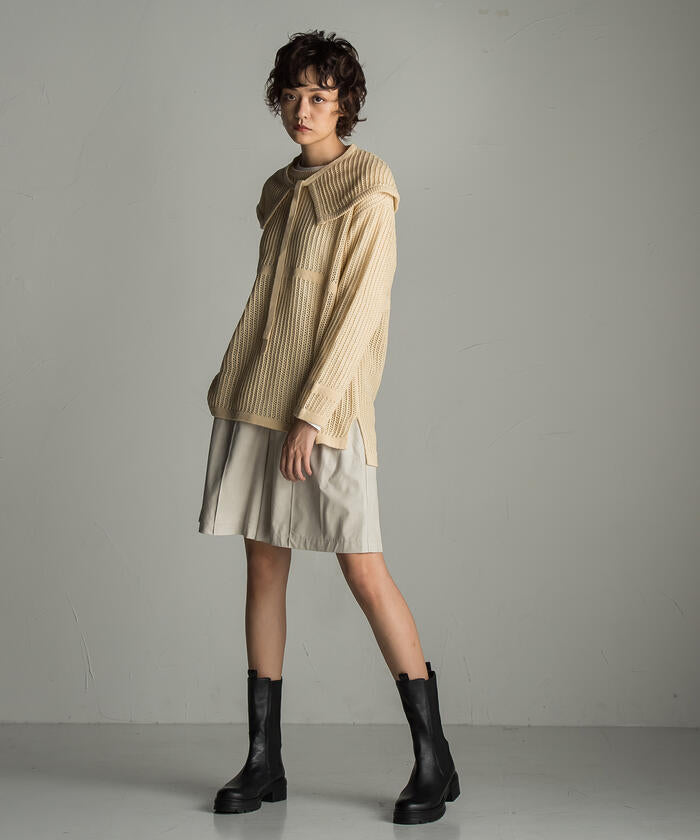 Socolla 【socolla】 2WAY Attached Collar Mesh Knit
