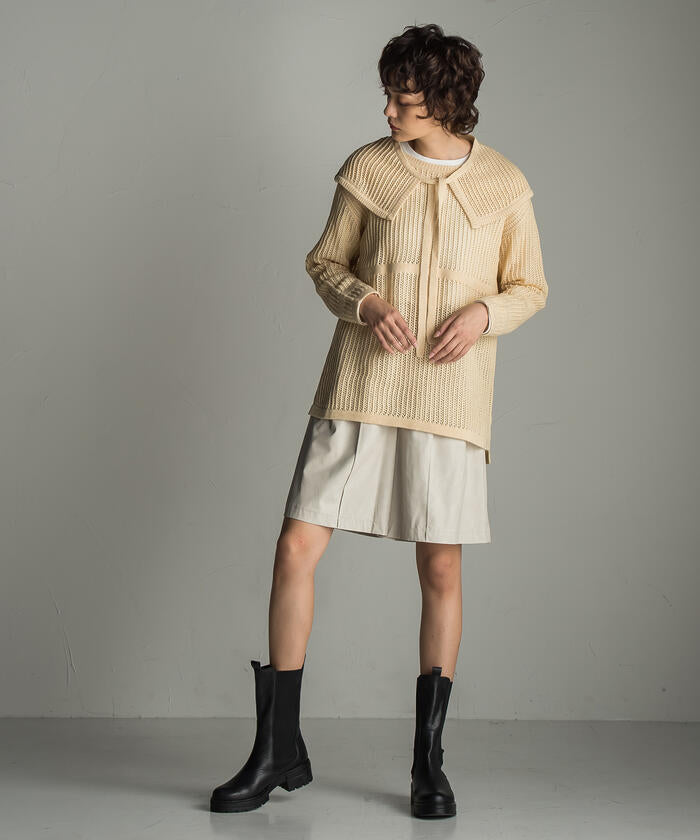 Socolla 【socolla】 2WAY Attached Collar Mesh Knit