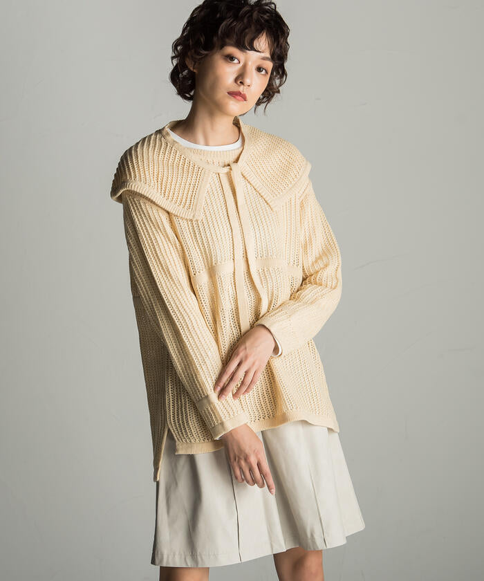 Socolla 【socolla】 2WAY Attached Collar Mesh Knit