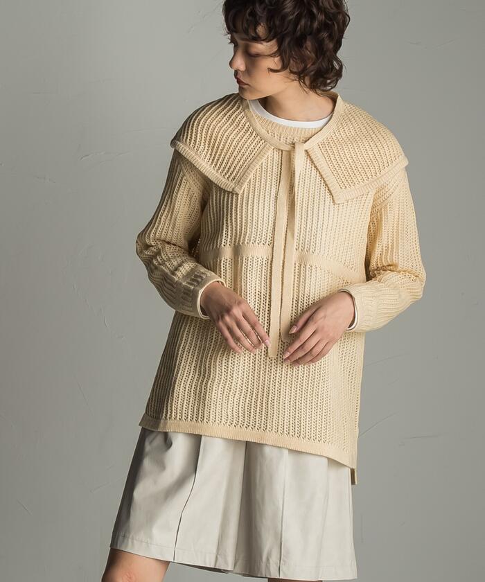 Socolla 【socolla】 2WAY Attached Collar Mesh Knit