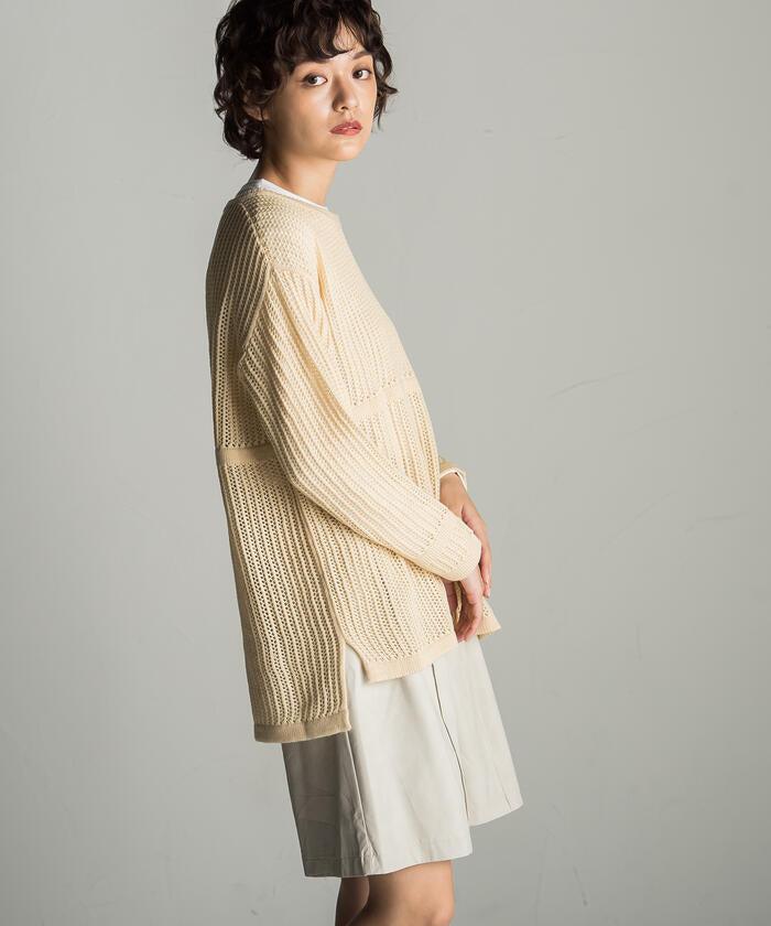 Socolla 【socolla】 2WAY Attached Collar Mesh Knit