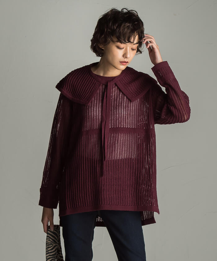 Socolla 【socolla】 2WAY Attached Collar Mesh Knit