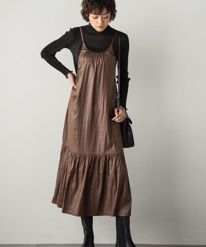 Socolla 【socolla】 Airy Leather Frilled Camisole Dress
