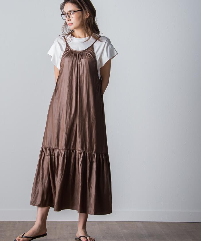 Socolla 【socolla】 Airy Leather Frilled Camisole Dress