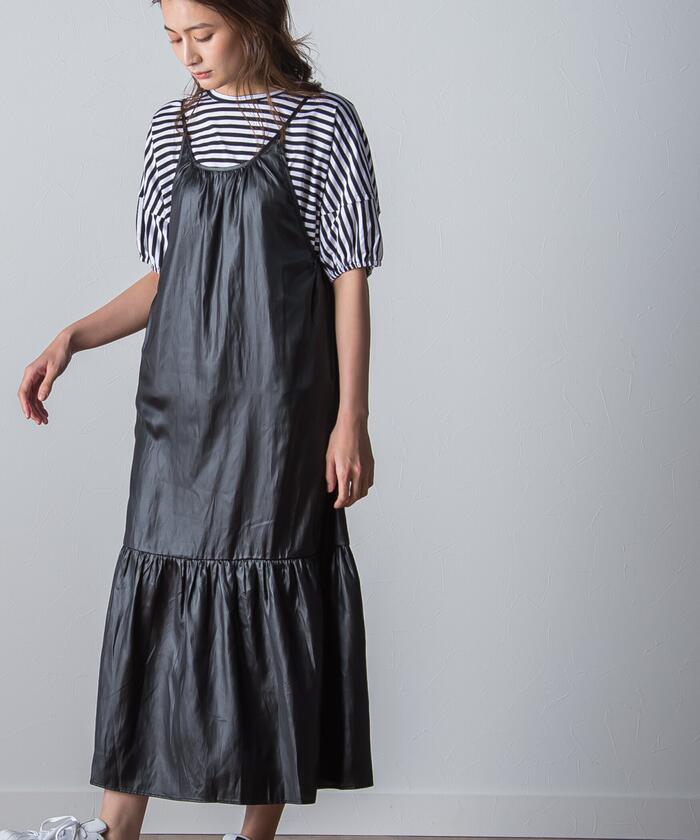 Socolla 【socolla】 Airy Leather Frilled Camisole Dress