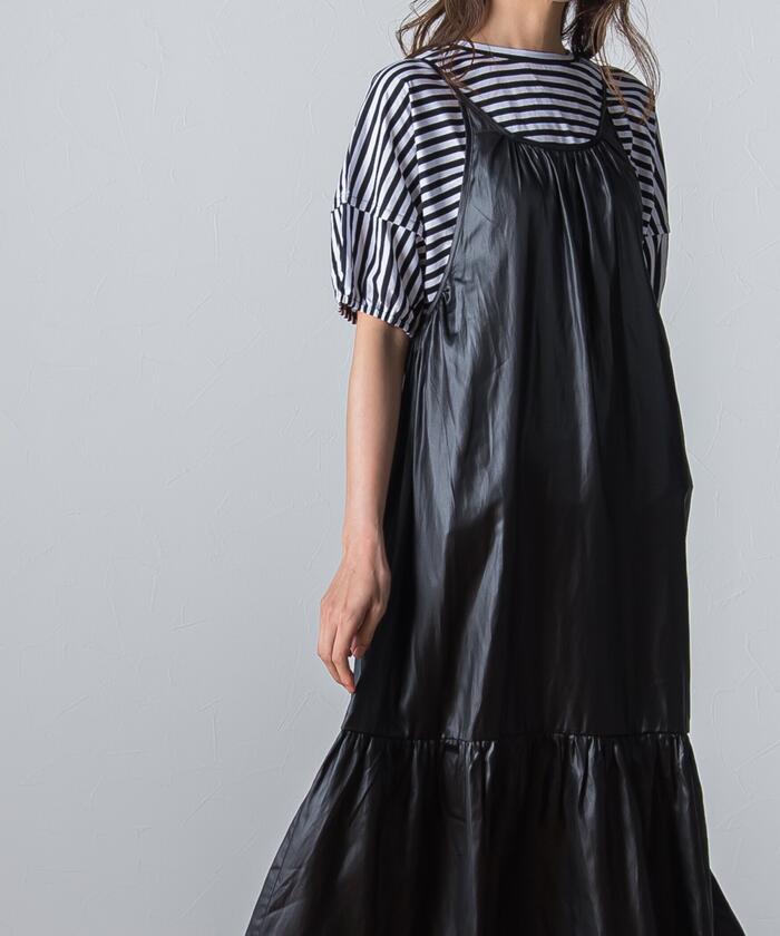 Socolla 【socolla】 Airy Leather Frilled Camisole Dress