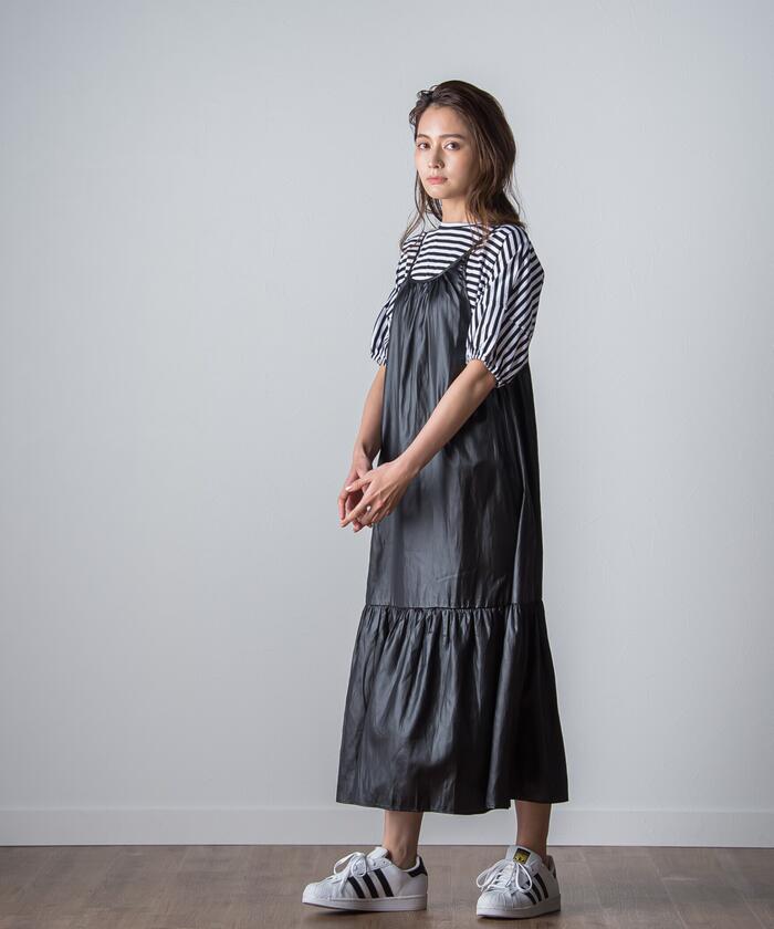 Socolla 【socolla】 Airy Leather Frilled Camisole Dress