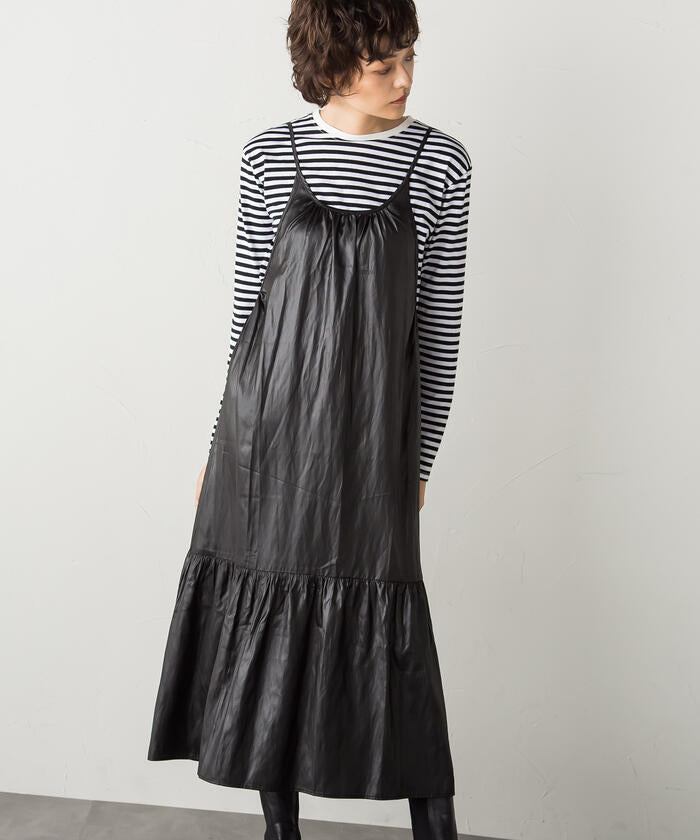 Socolla 【socolla】 Airy Leather Frilled Camisole Dress