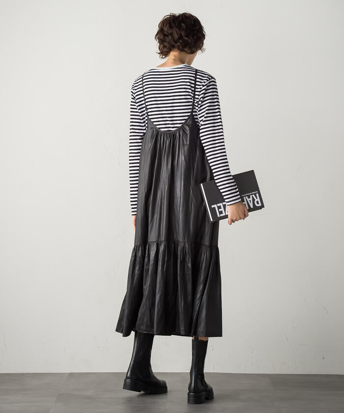 Socolla 【socolla】 Airy Leather Frilled Camisole Dress