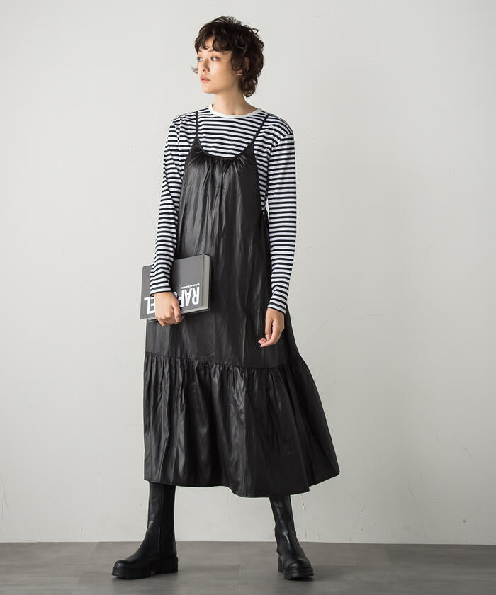 Socolla 【socolla】 Airy Leather Frilled Camisole Dress