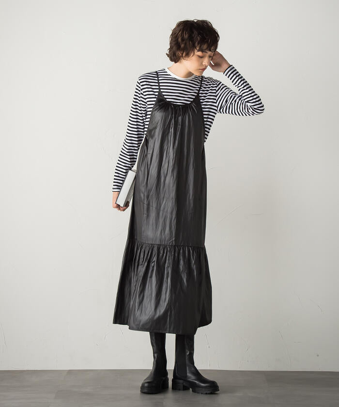 Socolla 【socolla】 Airy Leather Frilled Camisole Dress