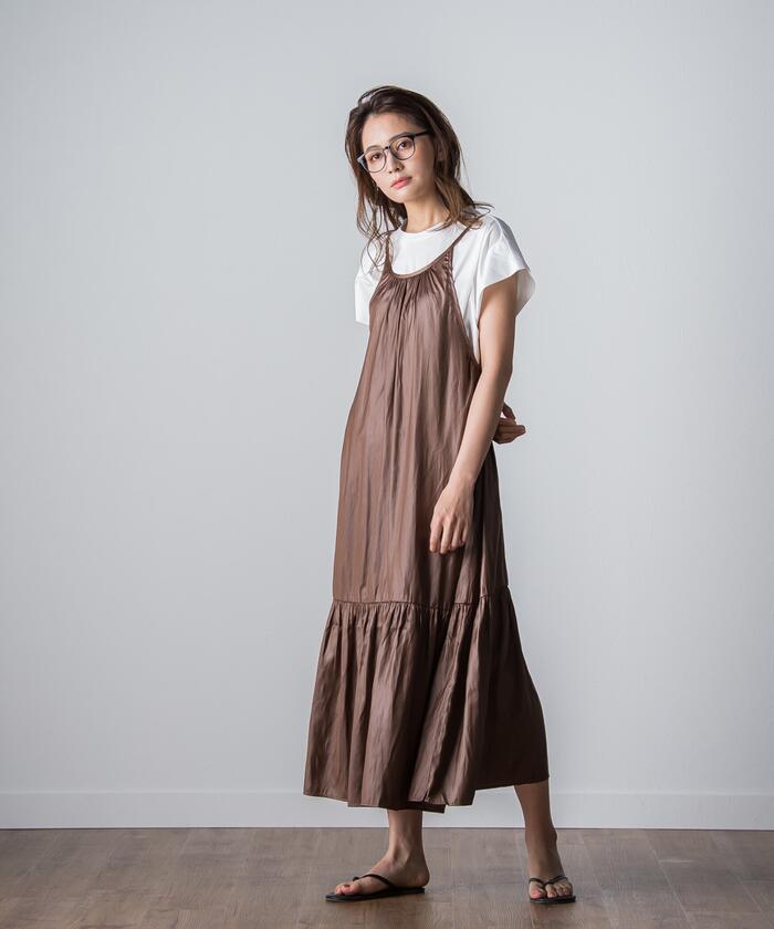 Socolla 【socolla】 Airy Leather Frilled Camisole Dress