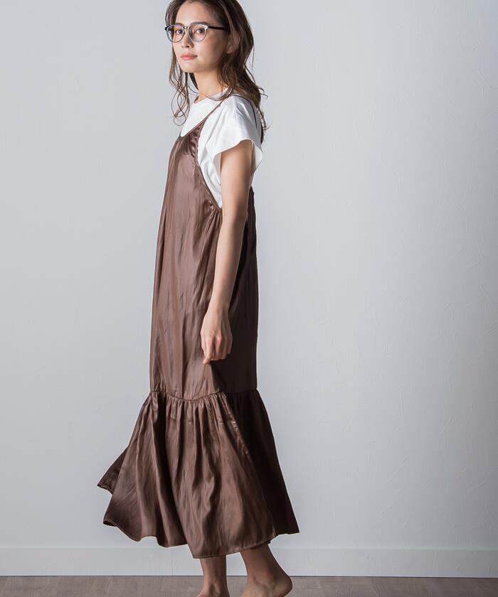 Socolla 【socolla】 Airy Leather Frilled Camisole Dress