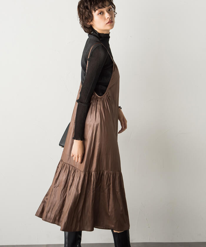 Socolla 【socolla】 Airy Leather Frilled Camisole Dress