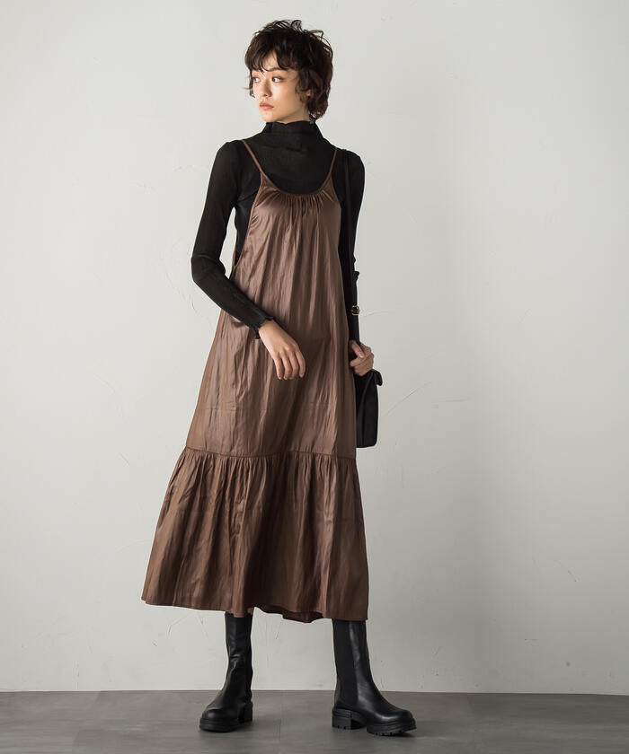Socolla 【socolla】 Airy Leather Frilled Camisole Dress
