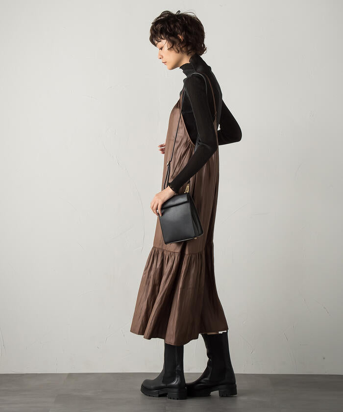 Socolla 【socolla】 Airy Leather Frilled Camisole Dress