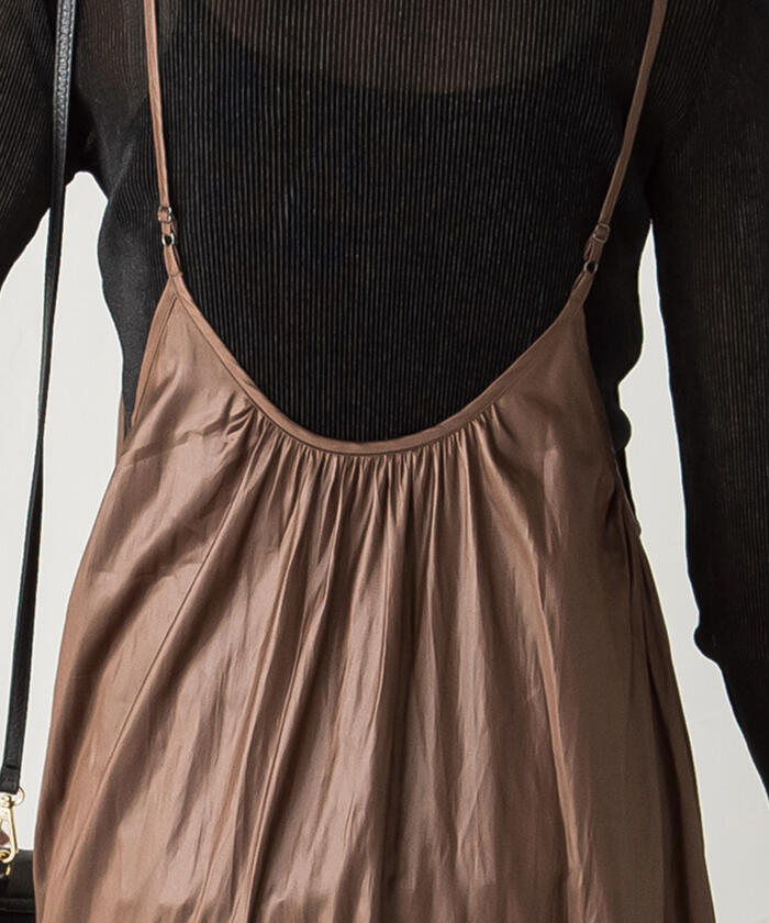 Socolla 【socolla】 Airy Leather Frilled Camisole Dress