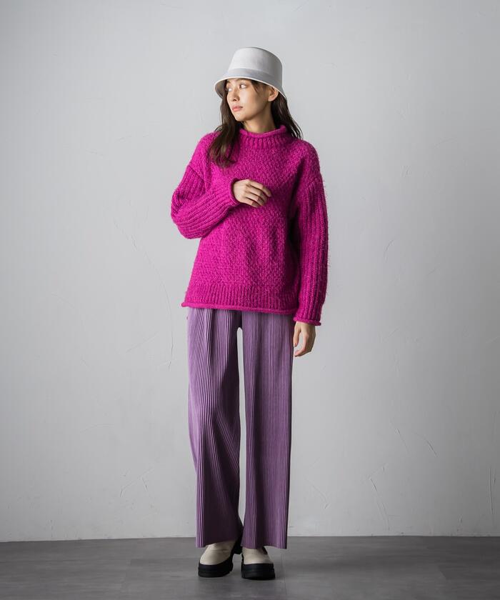 Socolla 【socolla】 Suede Touch Pleated Straight Pants