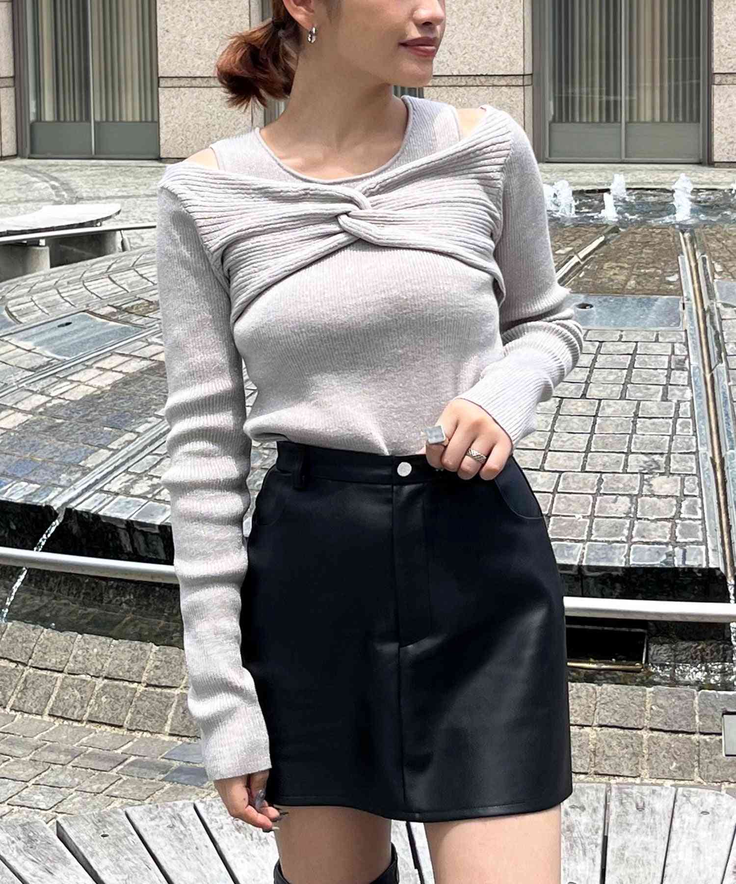 スパイラルガール SPIRALGIRL レイヤード風フロントクロスラメニット （グレー） グレー