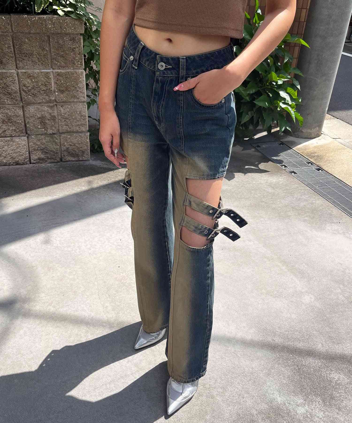 SPIRAL GIRL SPIRALGIRL Side Open Belt Denim