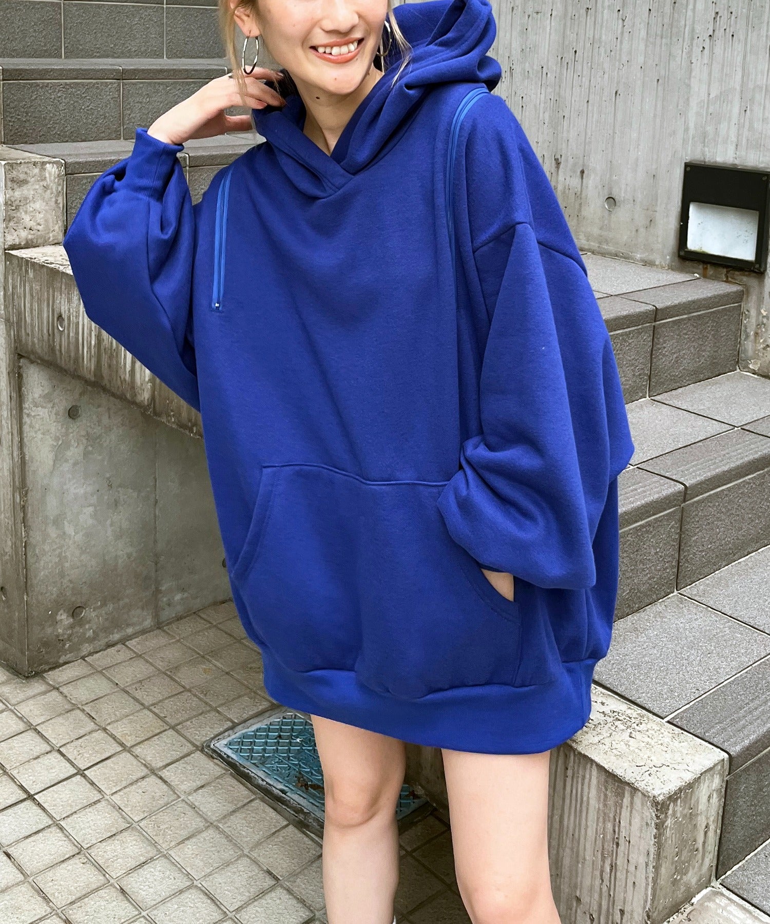 スパイラルガール SPIRALGIRL オープンショルダーZIPパーカー （ブルー） ブルー