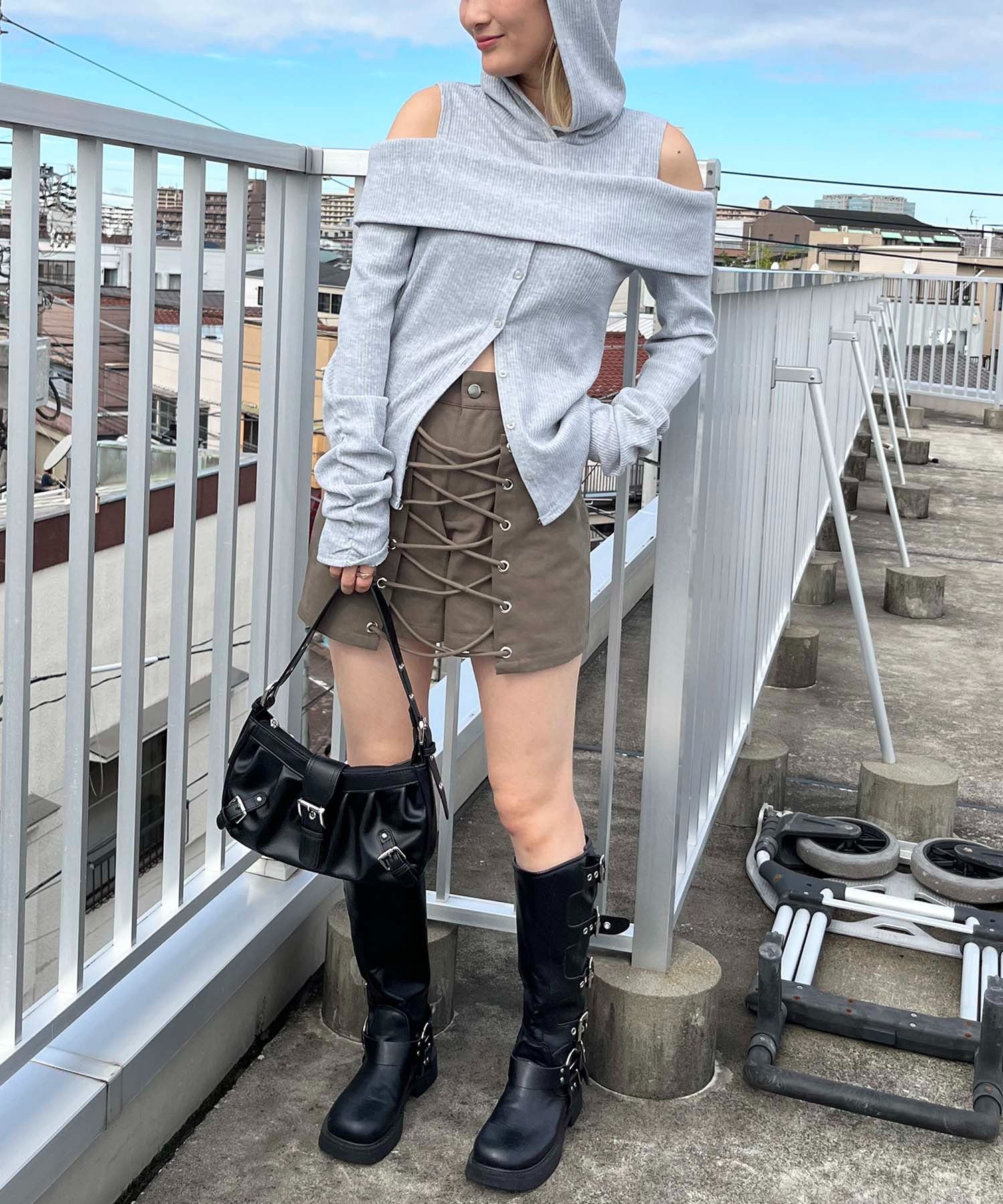 スパイラルガール SPIRALGIRL ラップ付きレースアップショートパンツ （カーキ） カーキ