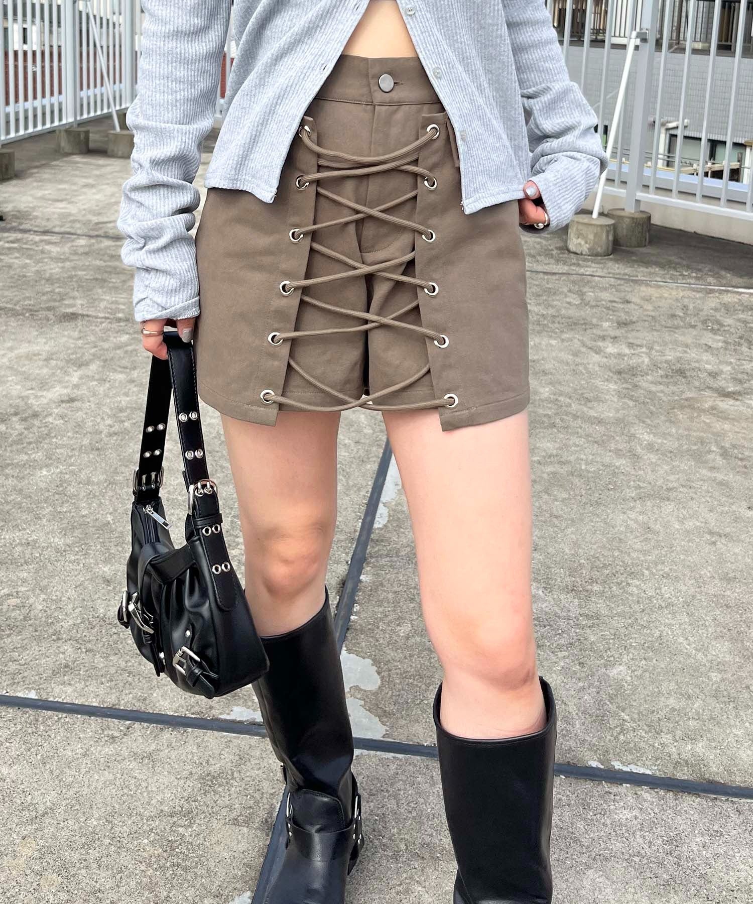 スパイラルガール SPIRALGIRL ラップ付きレースアップショートパンツ （カーキ） カーキ