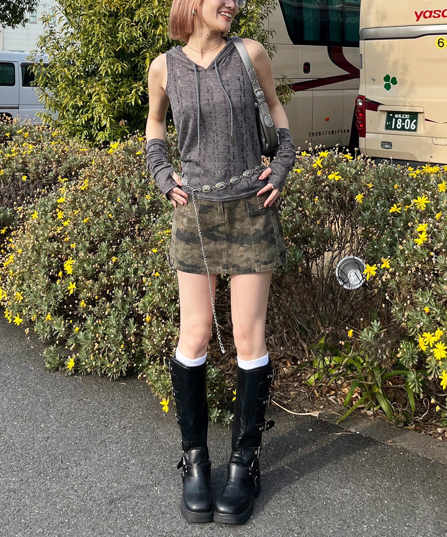 スパイラルガール SPIRALGIRL ヴィンテージウォッシュカモフラカーゴスカート （カーキ系） カーキ系