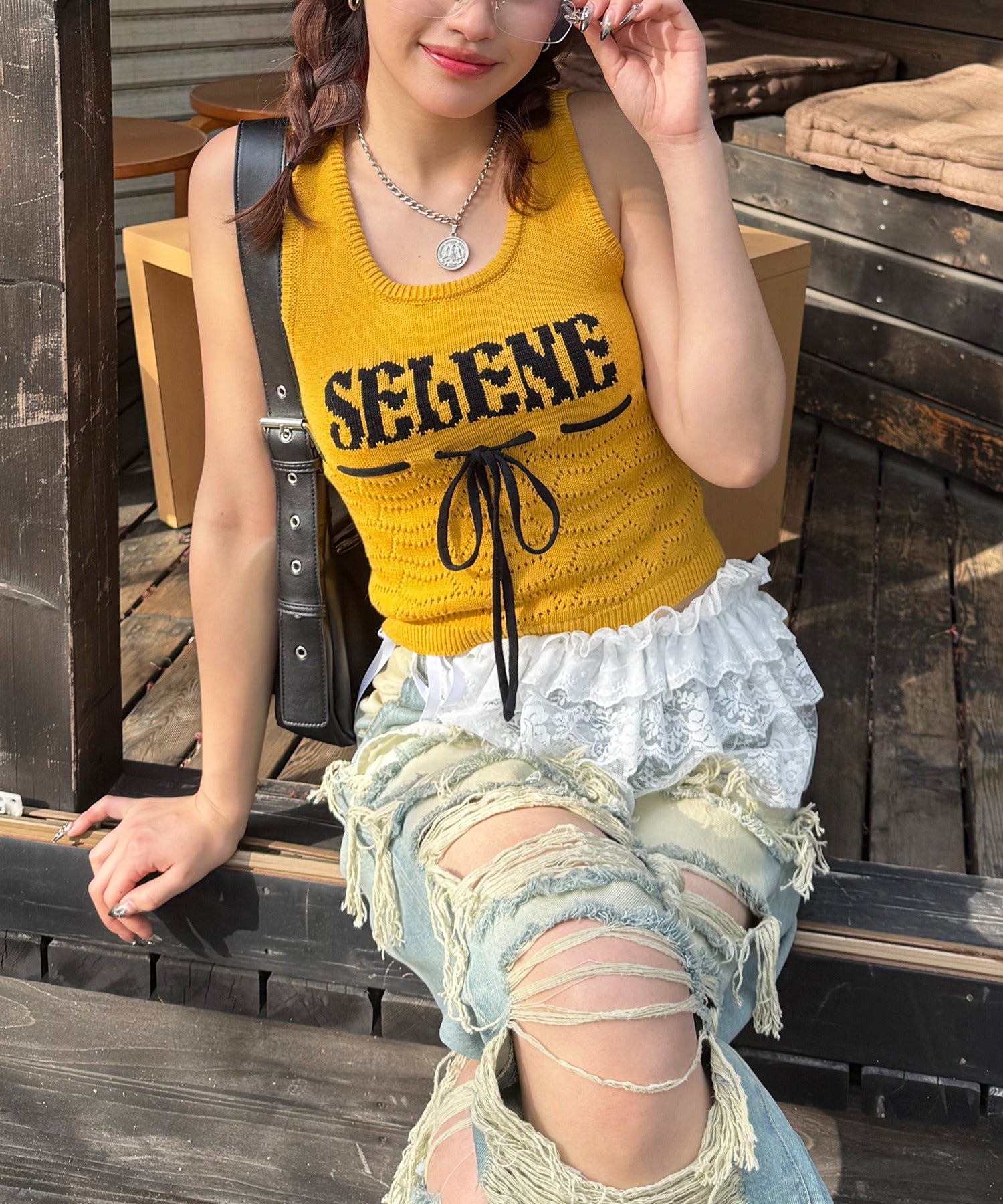 スパイラルガール SPIRALGIRL SELENEリボンノースリニット （イエロー） イエロー