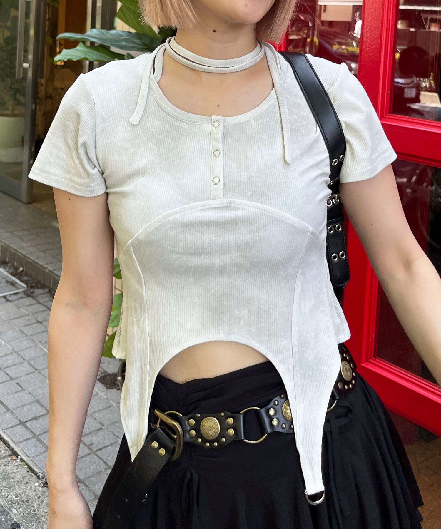スパイラルガール SPIRALGIRL ヘンリーネックヘムフレアトップス （グレー系） グレー系