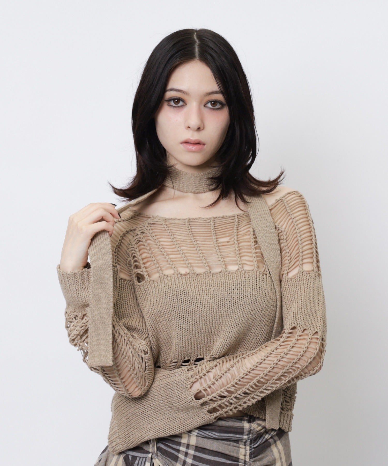 スパイラルガール SPIRALGIRL ストール付きかぎ編みショートトップス （ベージュ） ベージュ