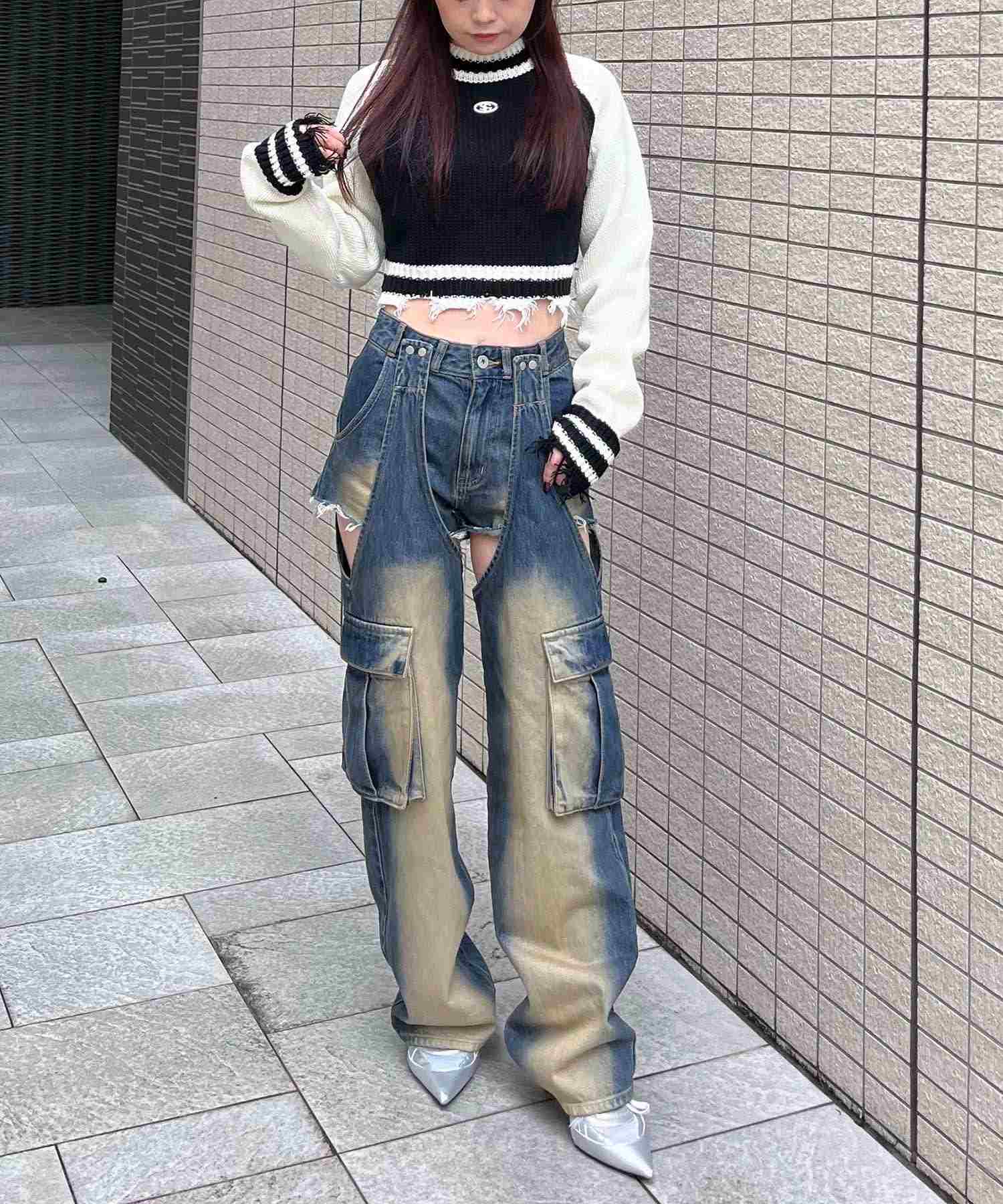 スパイラルガール SPIRALGIRL 2WAYカーゴオーバーダイデニム （ブルー） ブルー