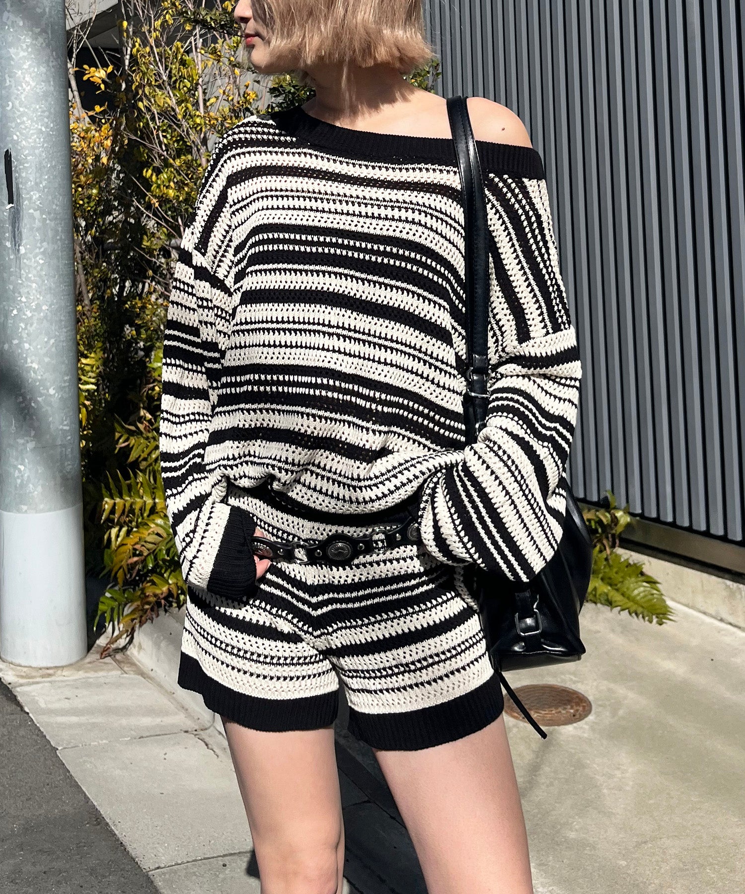スパイラルガール SPIRALGIRL ボーダーオフショルトップス×ショートパンツ （ボーダー） ボーダー