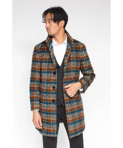 ハイストリート HIGH STREET HIGH STREET∴BALLIシャギーチェックスタンドコート （オレンジ） オレンジ