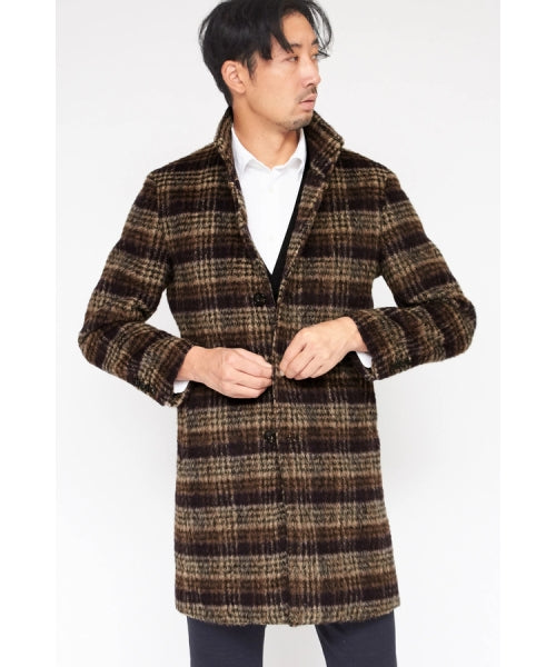 ハイストリート HIGH STREET HIGH STREET∴BALLIシャギーチェックスタンドコート （オレンジ） オレンジ