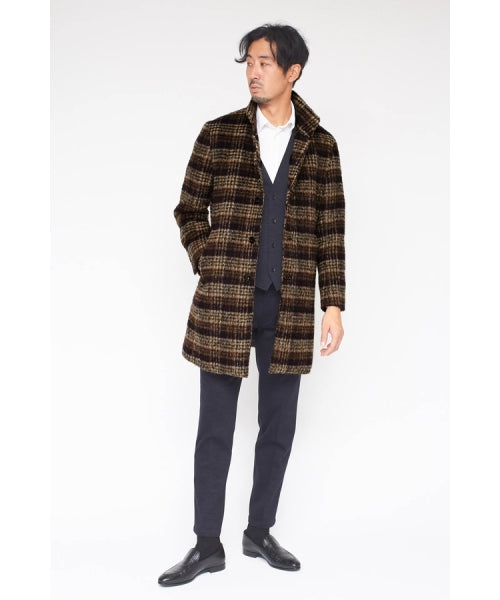 ハイストリート HIGH STREET HIGH STREET∴BALLIシャギーチェックスタンドコート （オレンジ） オレンジ