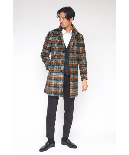 ハイストリート HIGH STREET HIGH STREET∴BALLIシャギーチェックスタンドコート （オレンジ） オレンジ