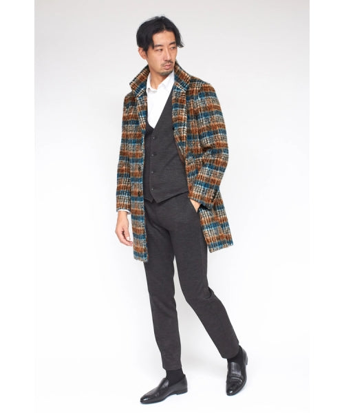 ハイストリート HIGH STREET HIGH STREET∴BALLIシャギーチェックスタンドコート （オレンジ） オレンジ