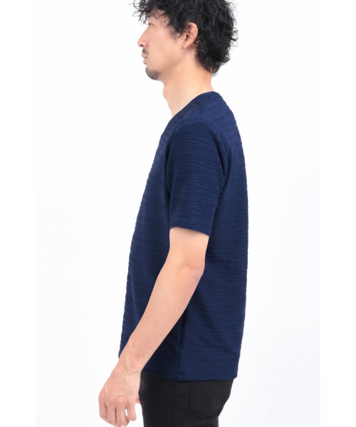 ハイストリート HIGH STREET HIGH STREET∴ランダムウェーブタック半袖Vネックカットソー （ネイビー） ネイビー