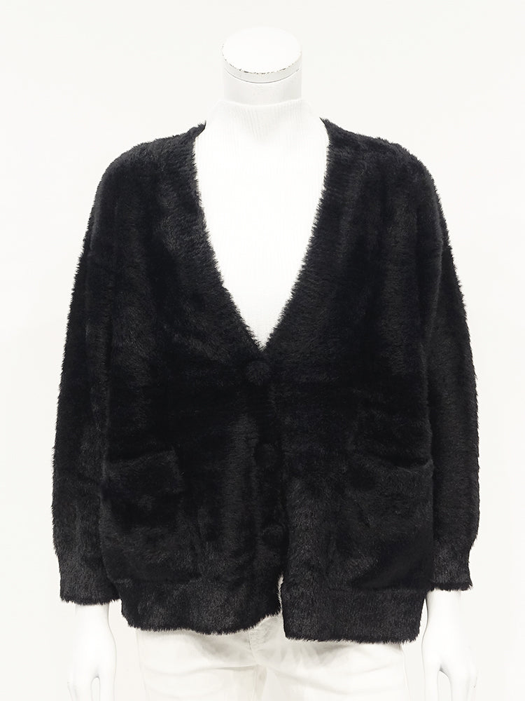 SPECCHIO Deep V-Neck Shaggy Knit Cardigan