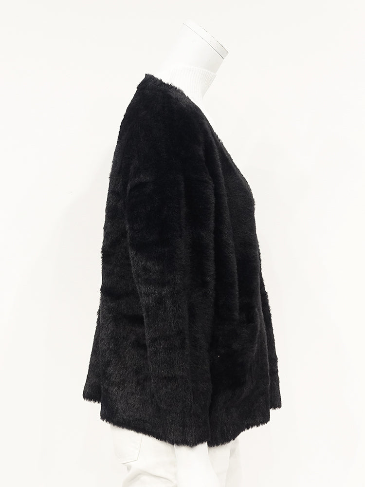SPECCHIO Deep V-Neck Shaggy Knit Cardigan