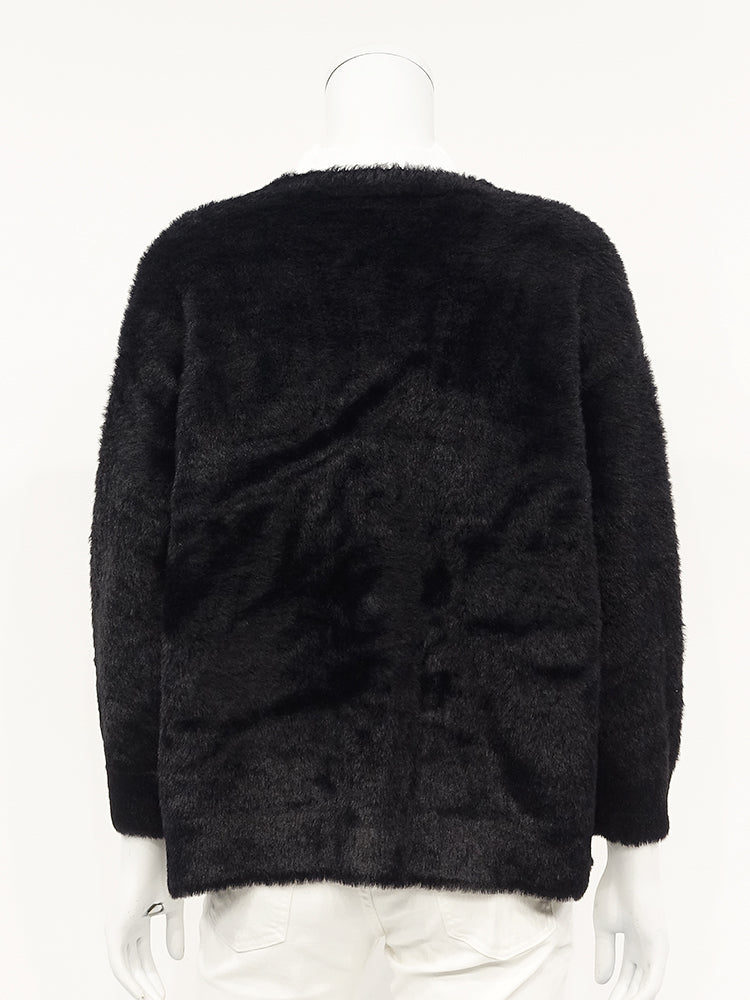 SPECCHIO Deep V-Neck Shaggy Knit Cardigan
