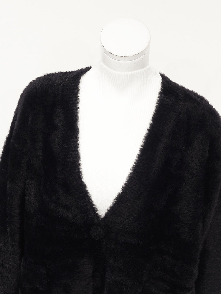 SPECCHIO Deep V-Neck Shaggy Knit Cardigan