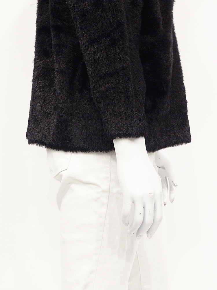 SPECCHIO Deep V-Neck Shaggy Knit Cardigan